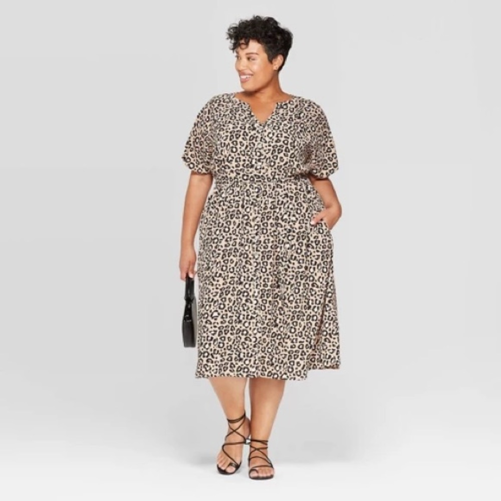 Plus Size Midi Pocket Button Dress